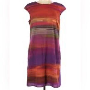 Ted Baker Sz 1 Purple and Orange Dress Mini Dress Round Neck Sleeveless Lined